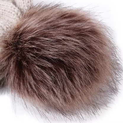 Fur Lined Beanie with Tan Pom Pom