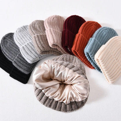 Silk Satin Lined Cashmere Beanie Hat