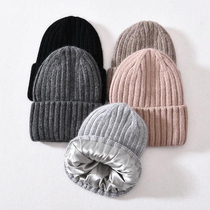 Silk Satin Lined Cashmere Beanie Hat