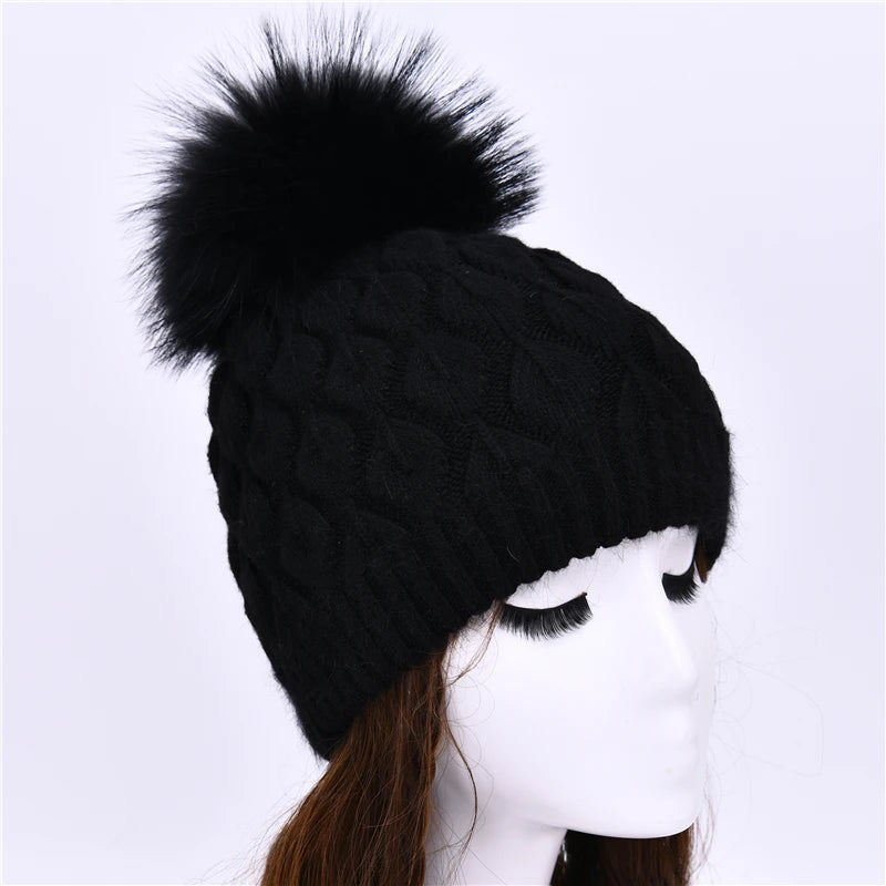 Jaxmony Double Lined Beanie Pom Pom Hat