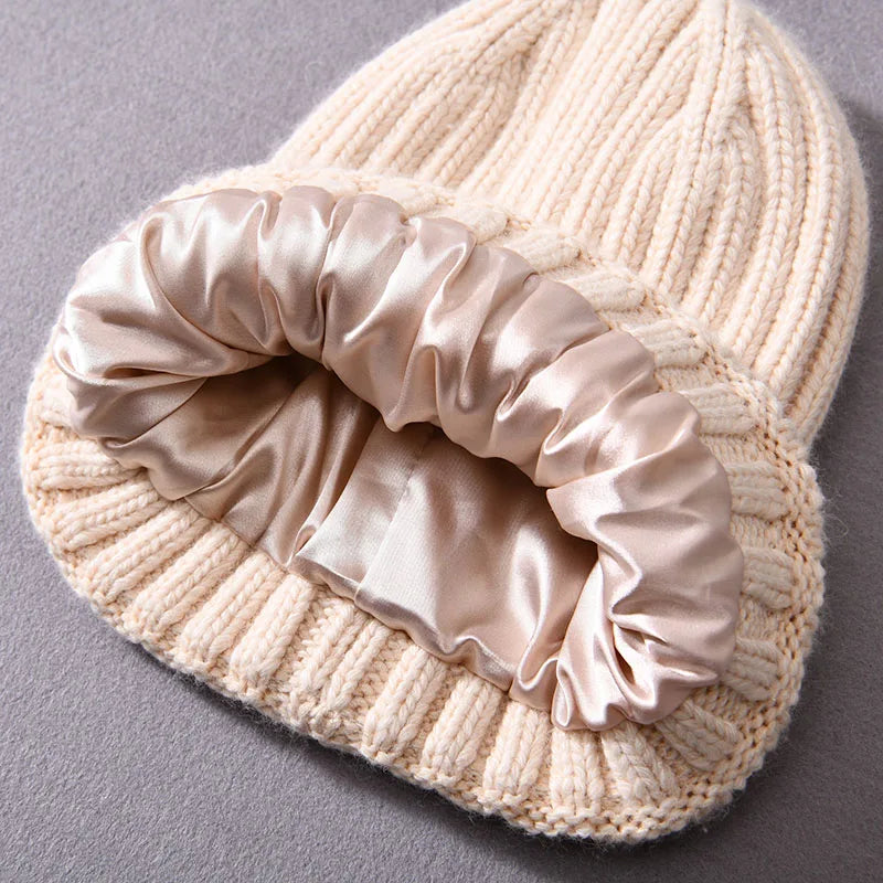 Silk Satin Lined Cashmere Beanie Hat