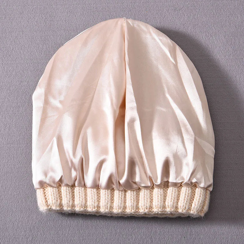 Silk Satin Lined Cashmere Beanie Hat