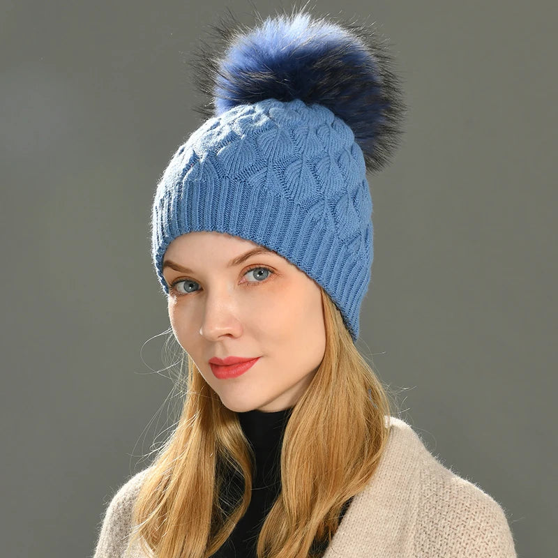 Jaxmony Double Lined Beanie Pom Pom Hat