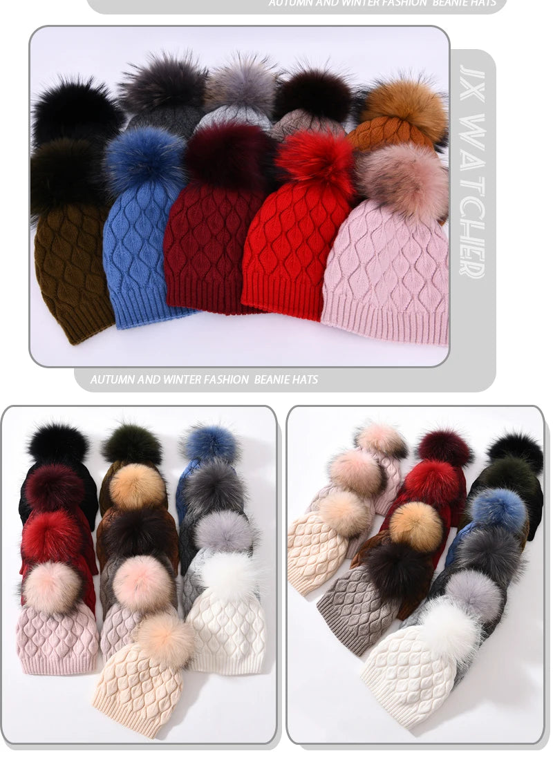 Jaxmony Double Lined Beanie Pom Pom Hat