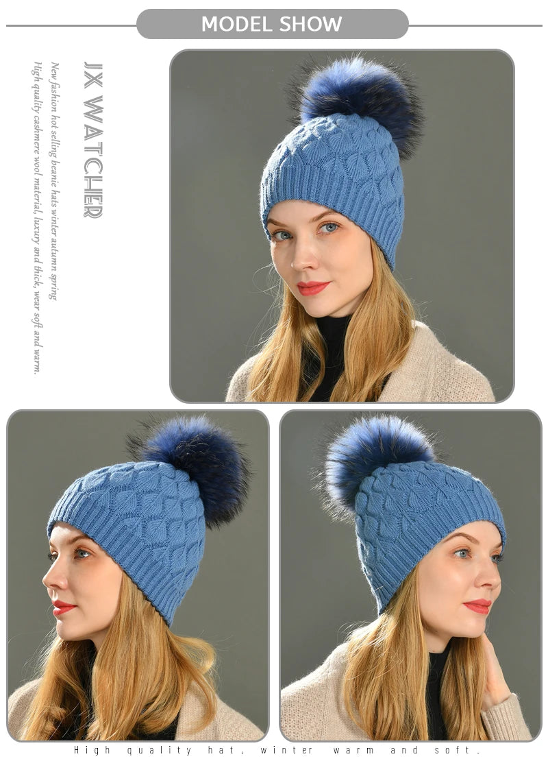 Jaxmony Double Lined Beanie Pom Pom Hat