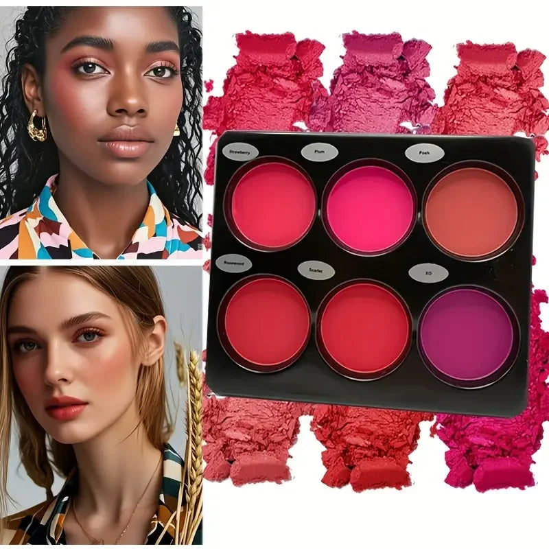 6 colour blush palette, large size, natural contouring makeup, matte blush beauty palette, long-lasting coverage