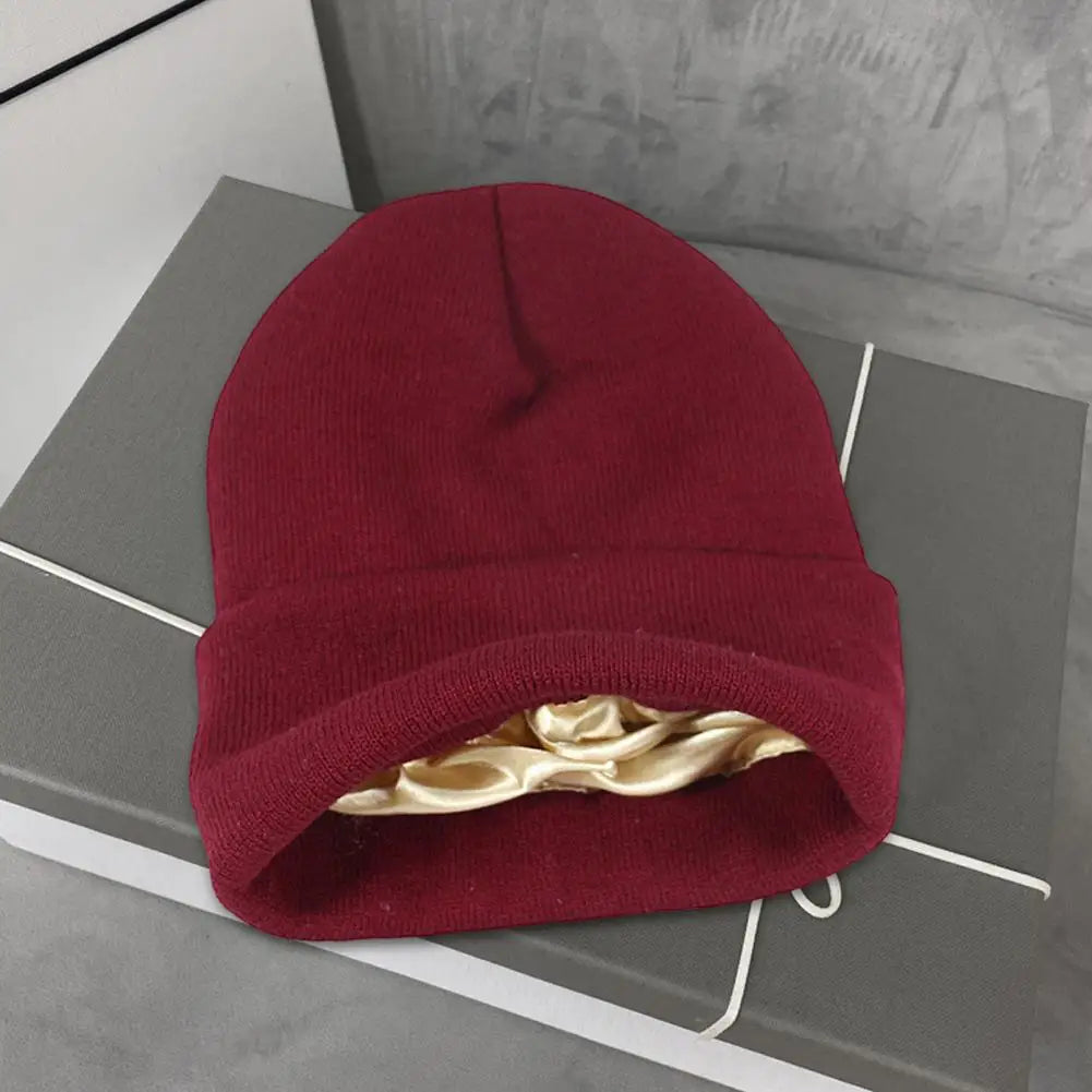 Silk Satin Lined Thermal Knit Beanie Hat