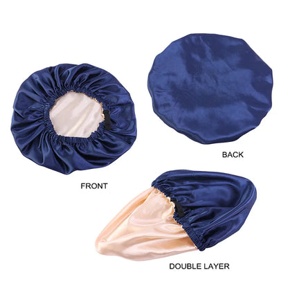 New Women Large Satin Bonnet Silky Night Sleeping Cap Adjusting Button Night Hat Beauty Salon Hair Care Hat Bathroom Products