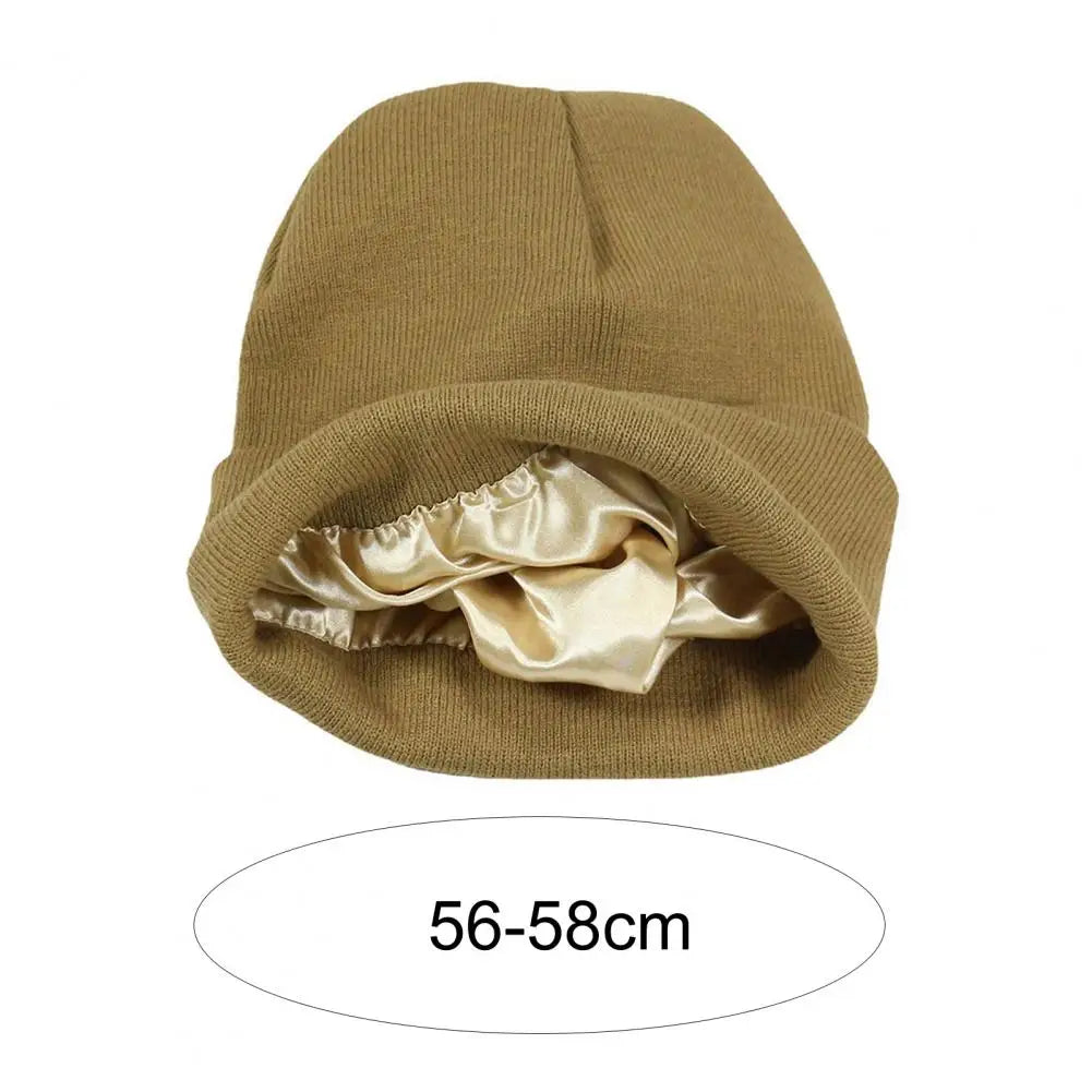 Silk Satin Lined Thermal Knit Beanie Hat