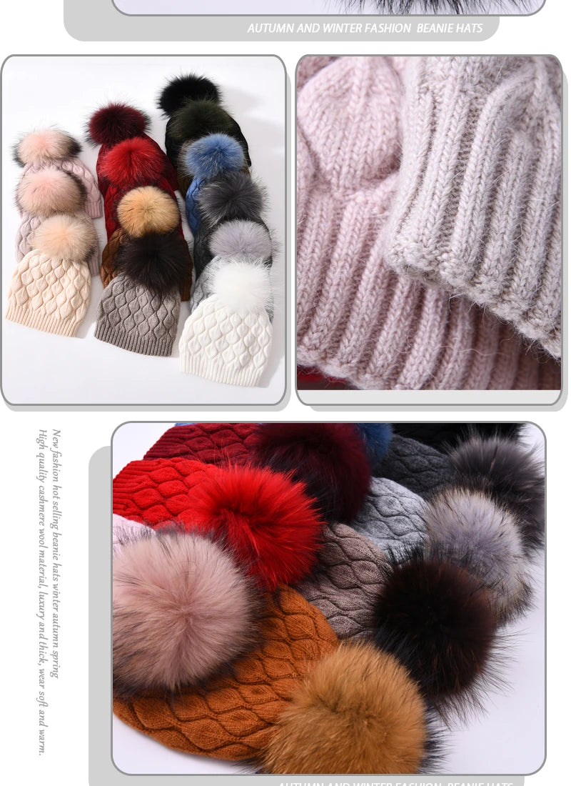 Jaxmony Double Lined Beanie Pom Pom Hat