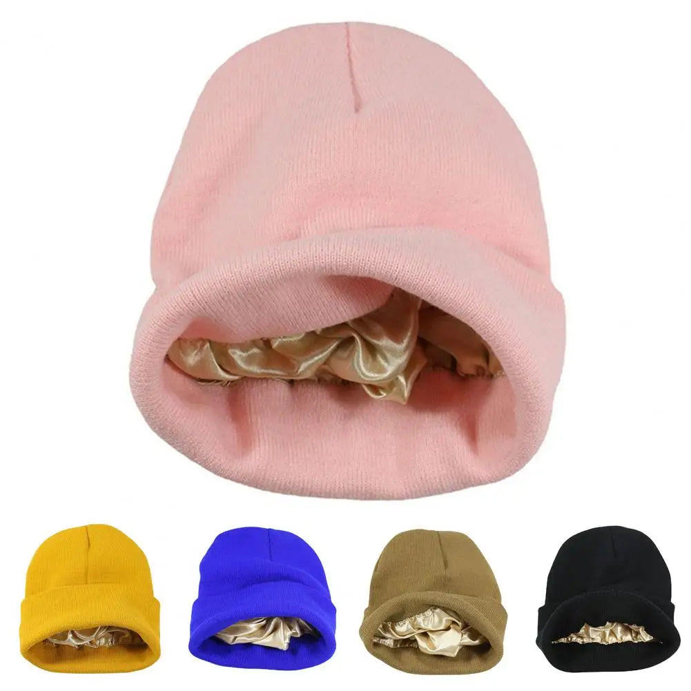 Silk Satin Lined Thermal Knit Beanie Hat