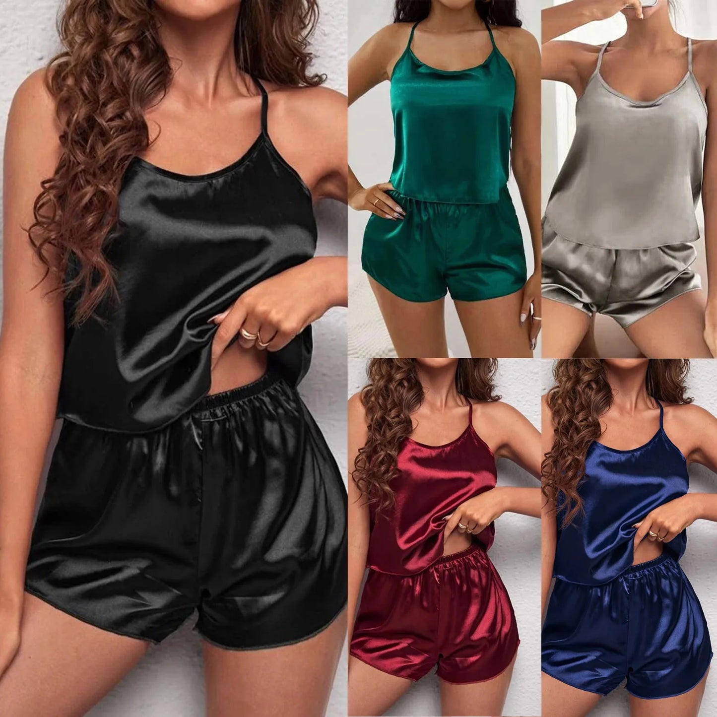 Sexy Silk Satin Ruffled Pyjama Shorts Set