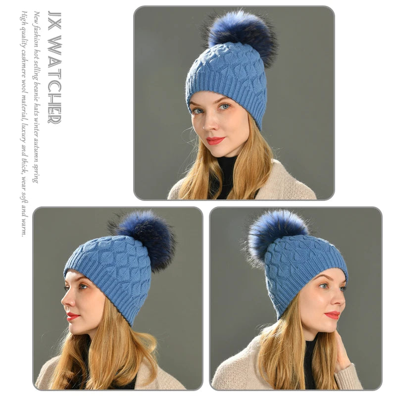 Jaxmony Double Lined Beanie Pom Pom Hat