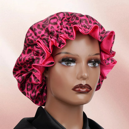 Double Layer Reversible Leopard Print Bonnet