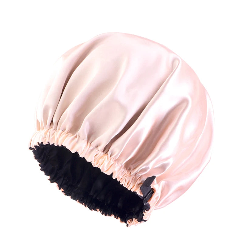 New Women Large Satin Bonnet Silky Night Sleeping Cap Adjusting Button Night Hat Beauty Salon Hair Care Hat Bathroom Products